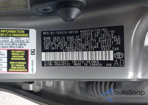 2017 Toyota Corolla Le из США, поврежденный, VIN 2T1BURHE2HC772177